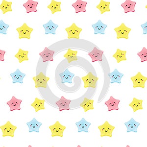 Cute kawaii stars. Background for kids, babies and children design with smiling sky characters