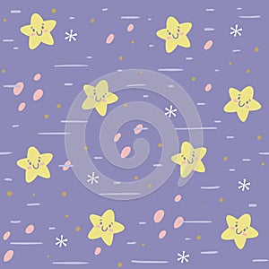 Cute Kawaii Stars Seamless Pattern