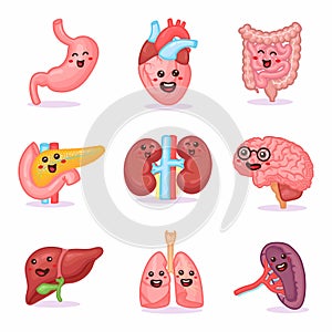 Cute kawaii strong happy human healthy strong organs set