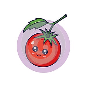 Cute Kawaii Tomato cartoon icon illustration. Food vegitable flat icon concept isolated