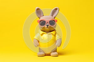 Cute kengoroo in swimming suit ready to swim on yellow background