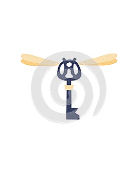 Cute key with wings hand drawn for decorative design. Vector trendy print.