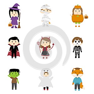 cute kid clipart element of boys and girls wearing Halloween costume for Halloween day