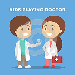 Cute kid in doctor uniform play together