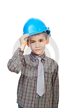 Cute kid holding helmet