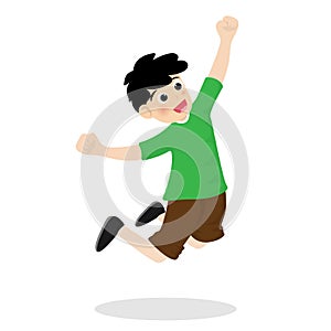 Cute kid or little boy is happy and joyful action. Vector illustration in flat design