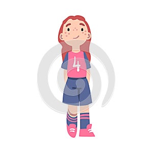 Cute Kid Soccer Player Character, Little Girl in Sports Uniform Playing Football, School Sports Activity, Football