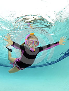 Cute kid underwater in pool