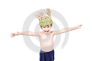 Cute kid with wheat hat on head