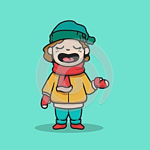 Cute kid with winter cloth happy and smiling
