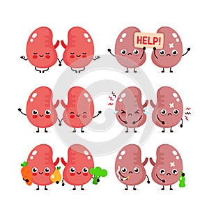 Cute kidneys set.Healthy and unhealthy organ