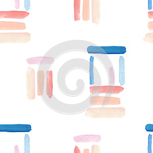 Cute kids abstract watercolor pattern. Kids background with blue, pink, peach shapes, strock for the textile pattern