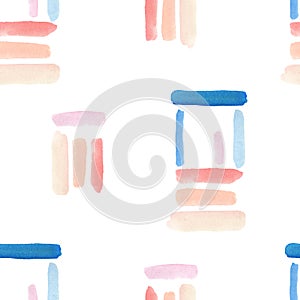 Cute kids abstract watercolor pattern. Kids background with blue, pink, peach shapes, strock for the textile pattern photo