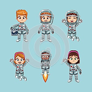 Cute kids astronauts cartoon