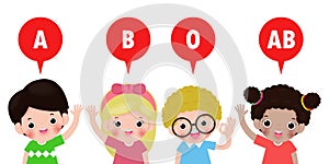 Cute kids and Blood type, Blood type with happy children Healthy concept isolated on white background vector illustration