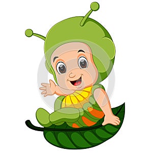 Cute kids cartoon wearing caterpillar costume