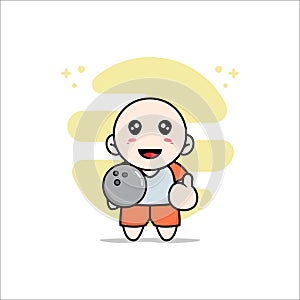 Cute kids character holding a bowling ball