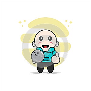 Cute kids character holding a bowling ball