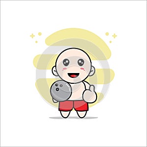 Cute kids character holding a bowling ball