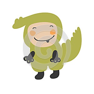 Cute Kids Character. Vector illustration kid wearing animal costumes. Crocodile costume child