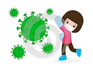 Cute kids fight with coronavirus 2019-nCoV, cartoon character children attack COVID-19 ,people and Protection Against Viruses