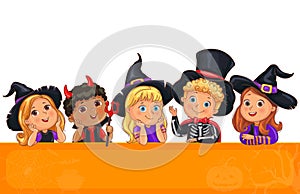 Cute kids in Halloween hat template for design
