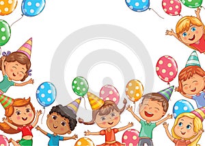 Cute kids joy balloons birthday birthday blank banner