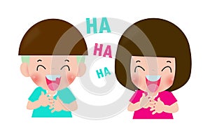 Cute kids laughing together, Children laugh funny. boy and girl cartoon character Isolated on white background Vector illustration