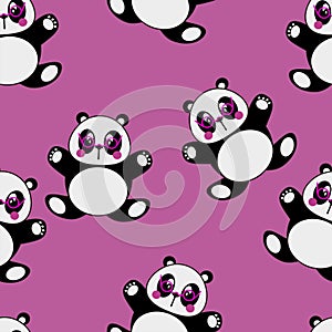 Cute Kids Panda With Glasses Cartoon Background Pattern Seamless