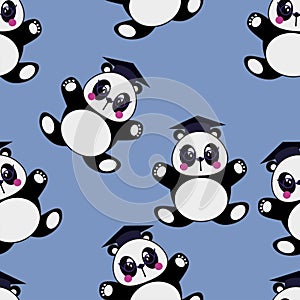 Cute Kids Panda in Graduation Cartoon Background Pattern Seamless