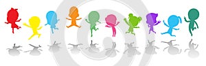 Cute kids playing jumping colorful ,Child silhouettes dancing, children silhouettes jumping on white background Vector