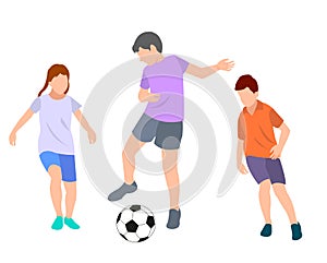 cute kids playing soccer football together in the field