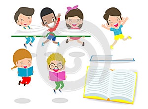 Cute kids reading books,cute children back to school,education concept, Happy Children while Reading Books