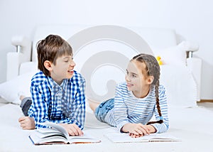 Cute kids reading books