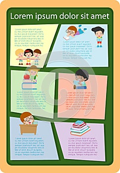 Cute kids reading books, Template for advertising brochure,your text, ready for your message. Vector illustration.