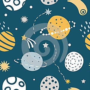 Cute Kids Space Vector Seamless Pattern