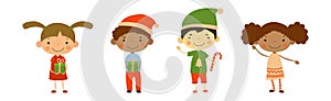 Cute Kids Wearing Christmas Holiday Costume Vector Set