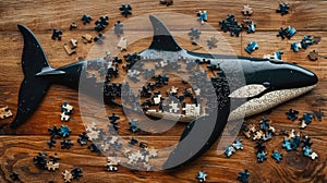 Cute killerwhale engrossed in a jigsaw puzzle, adding a whimsical touch, Ai Generated