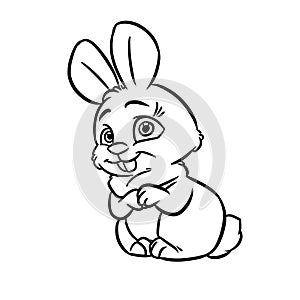 Cute kind rabbit looks smile coloring page cartoon illustration