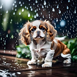 Cute king charles cavalier puppy illustration - ai generated image
