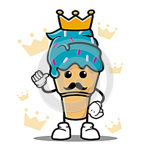 Cute king ice cream cartoon mascot character