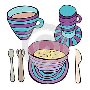 Cute kitchen utensil set. Vector seamless pattern.