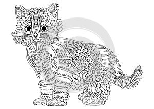 Cute kitten, adult coloring page