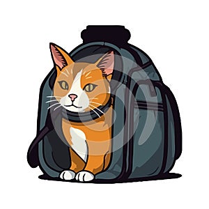 Cute kitten in backpack on adventure