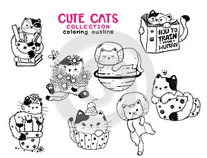 Cute kitten cat outline collection for coloring book printable, svg, sublimation, greeting card, t shirt print