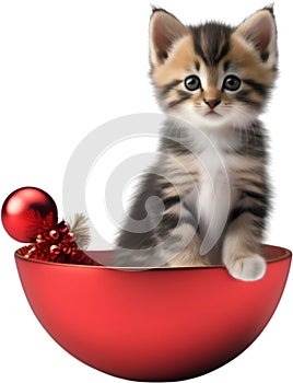 A cute kitten with a Christmas theme. AI-Generated.