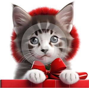 A cute kitten with a Christmas theme. AI-Generated.