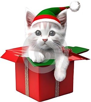 A cute kitten with a Christmas theme. AI-Generated.