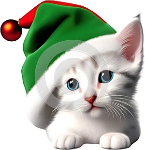 A cute kitten with a Christmas theme. AI-Generated.