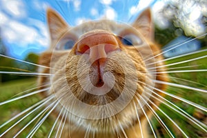 Cute Kitten Close up Portrait, Fun Animal Looking into Camera, Baby Cat Nose, Wide Angle Lens